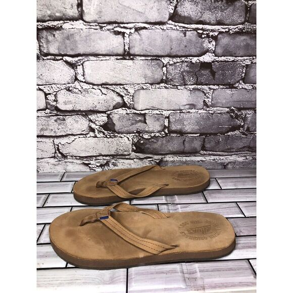 Alvies Brown Leather Casual Flip Flops Beach Thong Sandals Men Sz 8M US/41EU - Picture 1 of 16